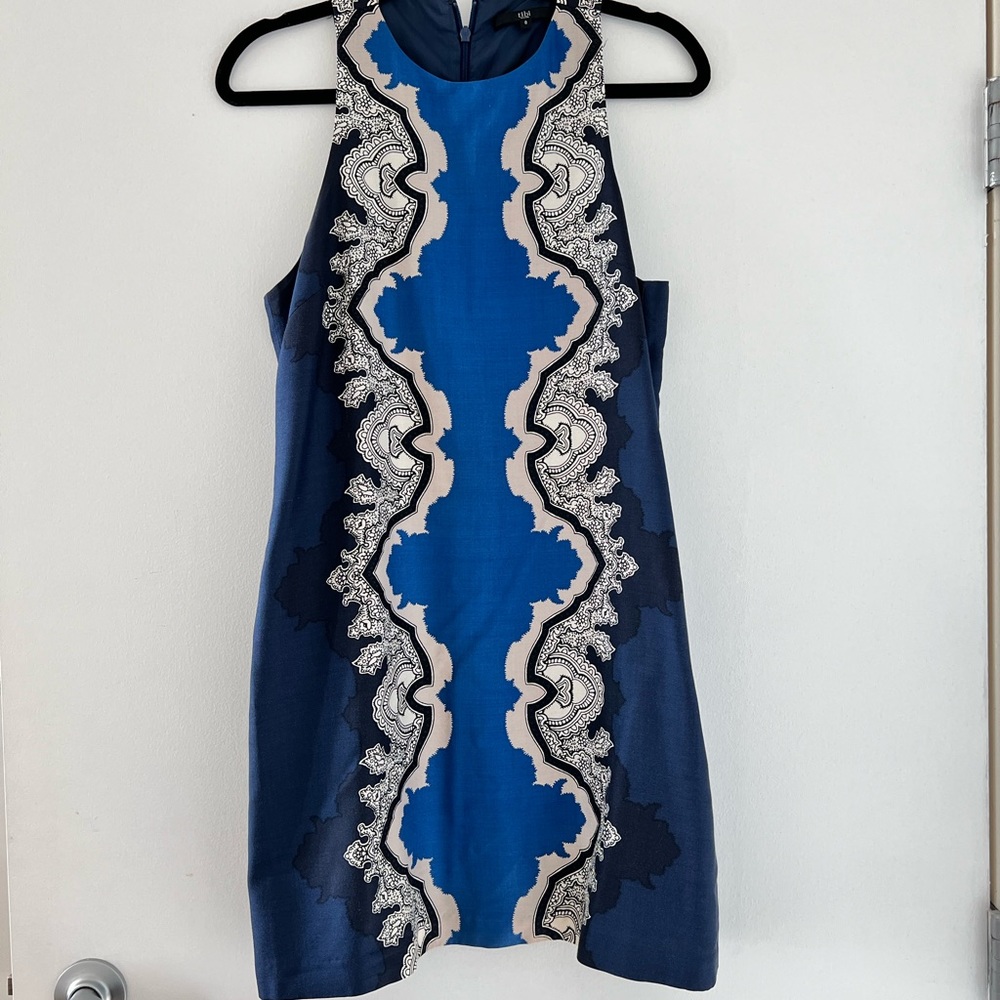 Blue and navy print dress